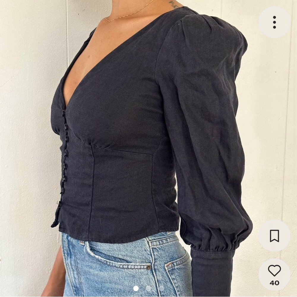 Reformation Linen Blouse Black Size 0